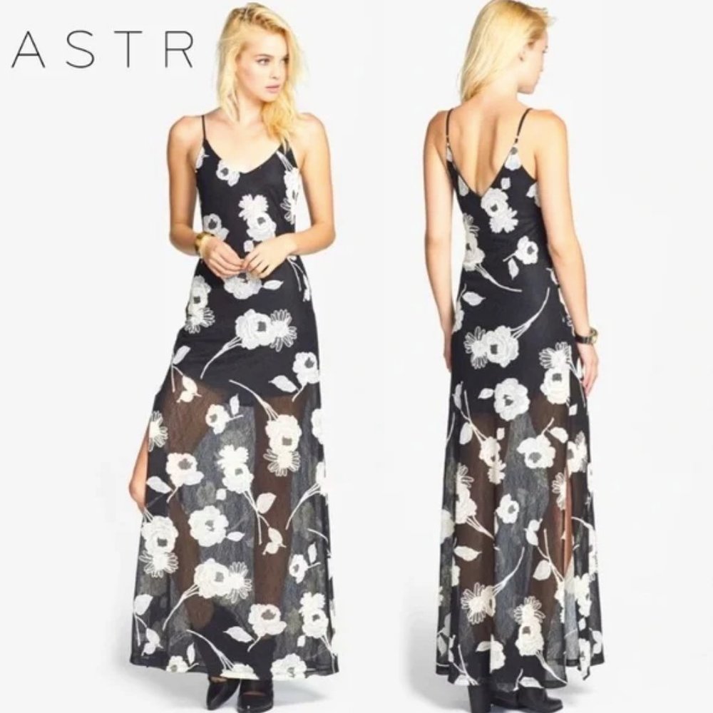 ASTR Floral Appliqué Lace Maxi Dress.